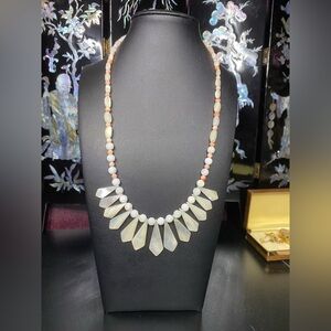 Handmade mother of pearl w/ angel skin coral necklace